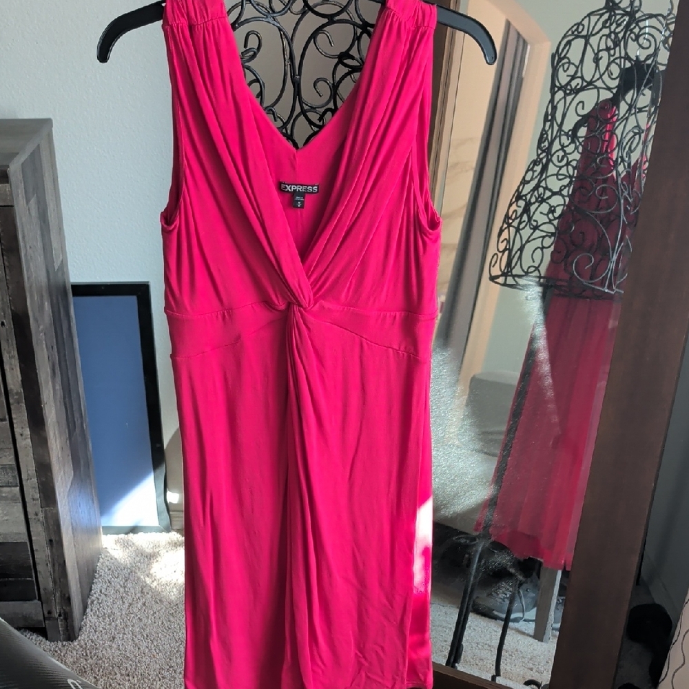Express Bright Pink Twist Front Midi Dress